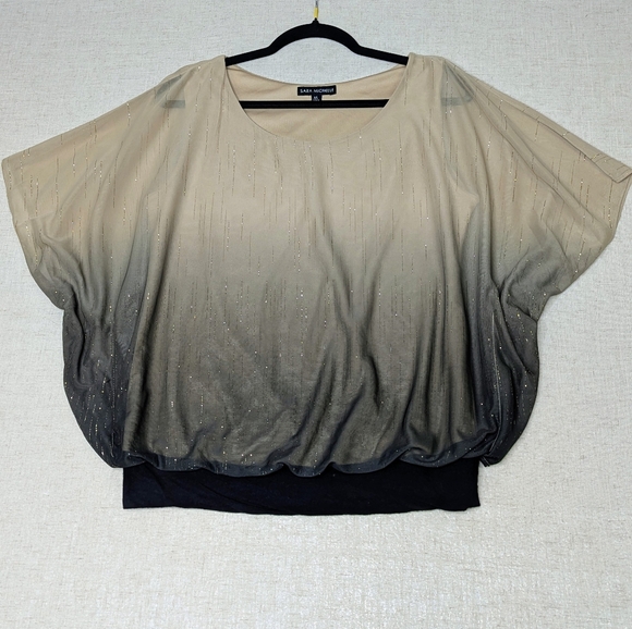 Sara Michelle Tops - Sara Michelle Tan Black Ombré Blouse Gold Metallic Shimmer M